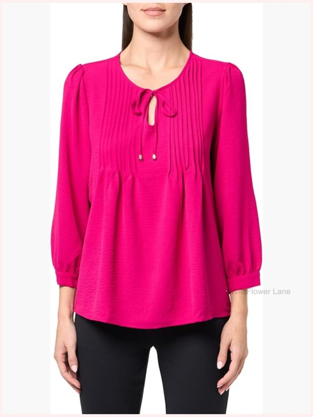 Crinkle Pintuck Blouse - Long Sleeve Woven Top